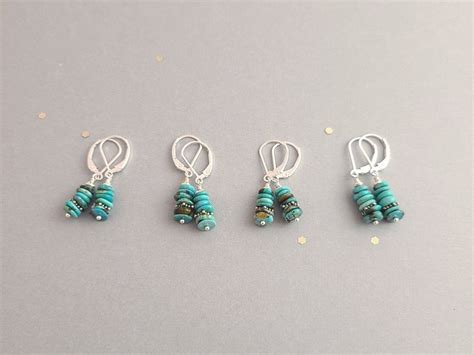 Sterling Silver And Natural Turquoise Earrings Stacked Etsy