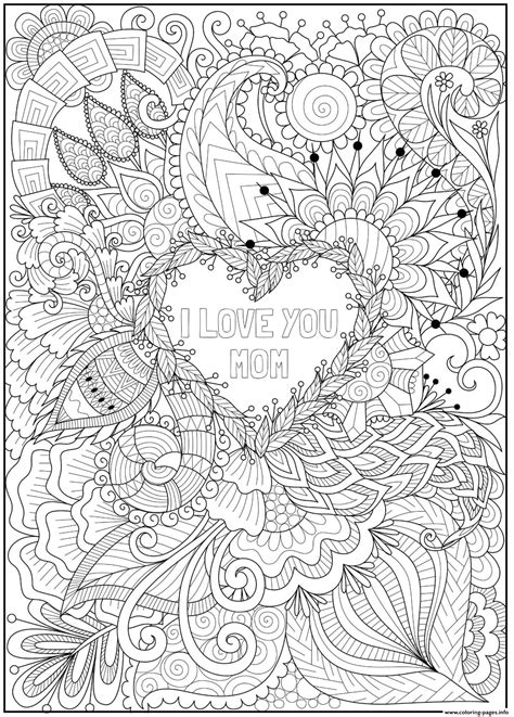 mothers day heart intricate doodle love  mom coloring pages printable