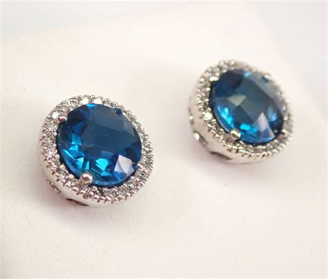 White Gold London Blue Topaz And Diamond Stud Earrings Halo Studs