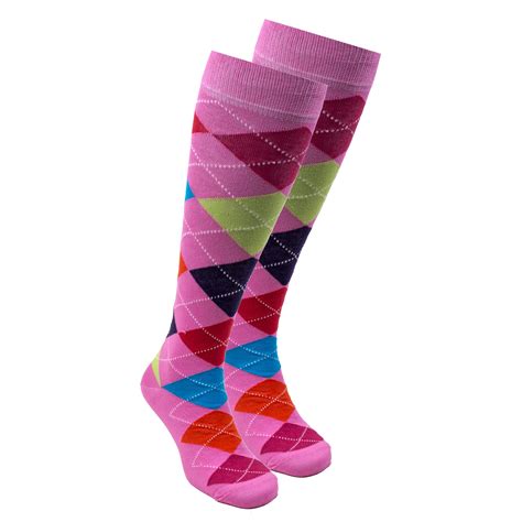 Womens Mixed Pink Argyle Knee High Socks Socks N Socks