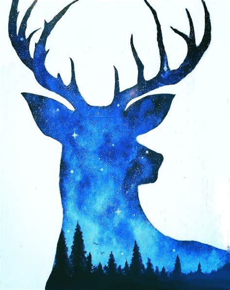 Deer Art Print Double Exposure Deer Night Sky Artwork Etsy Galaxy Art