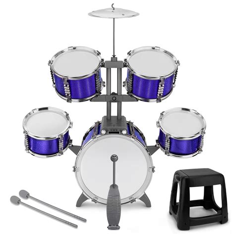 Kids Drum Set 5 Piece Toddlers Jazz Drum Kit With Stool Musical