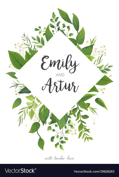 Green Wedding Invitation Floral Invite Card Design