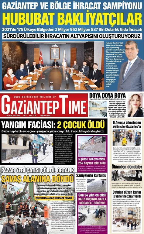 25 Ocak 2022 tarihli Gaziantep Time Gazete Manşetleri