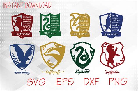 Hogwarts House Symbols Svg Bundle Gryffindor Svg Slytherin Etsy