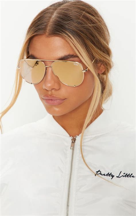 Quay Australia Gold High Key Aviator Sunglasses Sunglasses Women