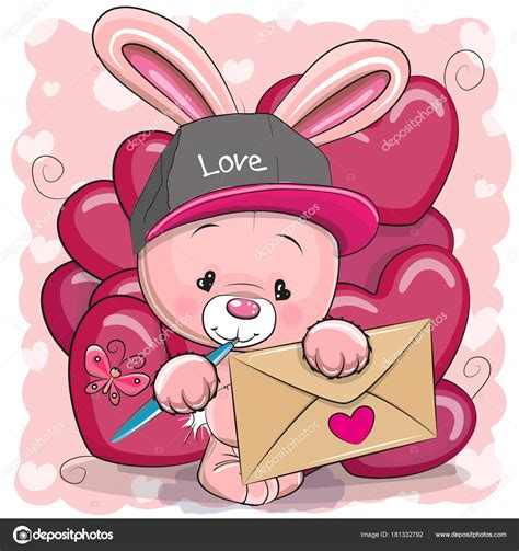 Tarjeta De San Valentín Con Lindo Conejo De Dibujos Animados Imagen Vectorial De © Reginast777