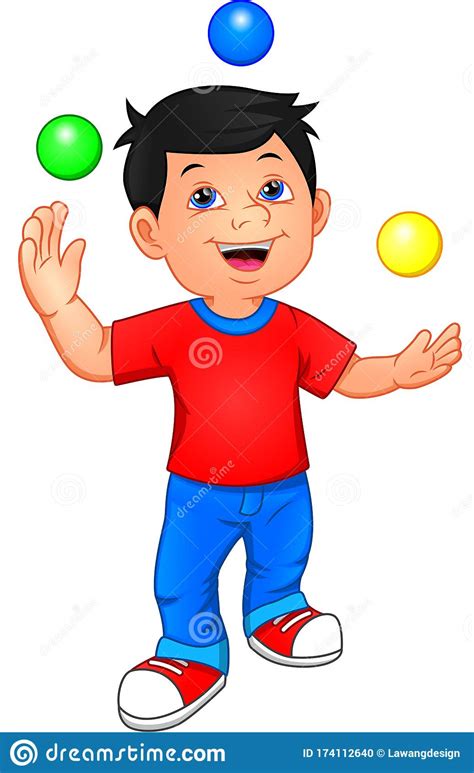 Cute Boy Is Juggling With 3 Small Balls Stock Vector Illustration Of