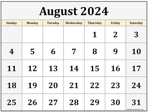 Blank Calendar Template August 2022 Customize And Print
