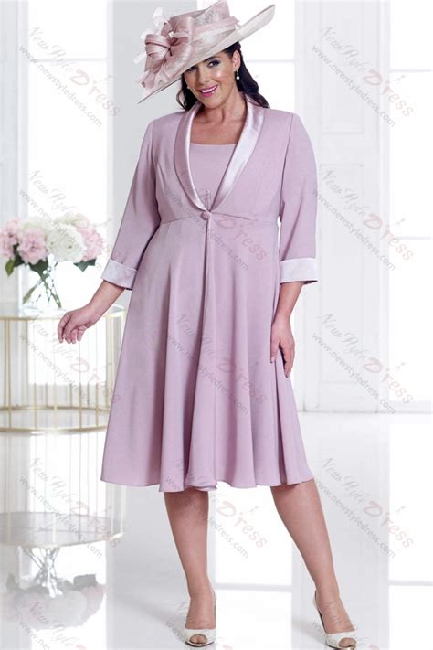 two piece plus size mother of the bride dress with jacket pink knee length nmo 642