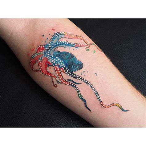 Watercolored Octopus Tattoo Inked On The Left Inner Forearm Octopus