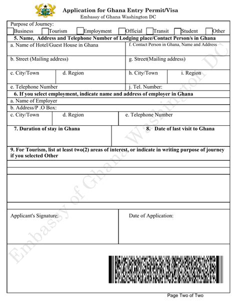 Washington Dc Application For Ghana Entry Permitvisa Embassy Of
