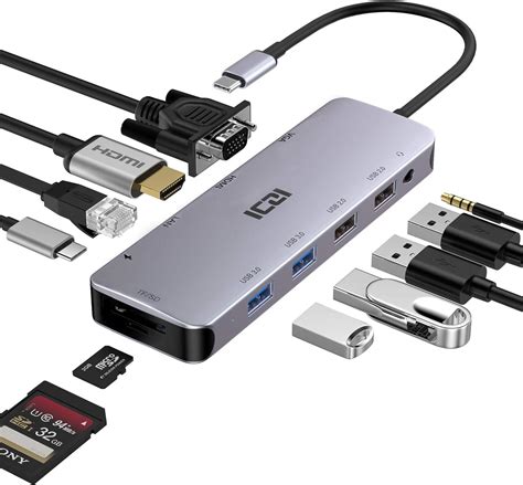 Iczi Hub Usb C Thunderbolt 3 12 En 1 Adaptador Usb Tipo C A 4 Usb Hdmi