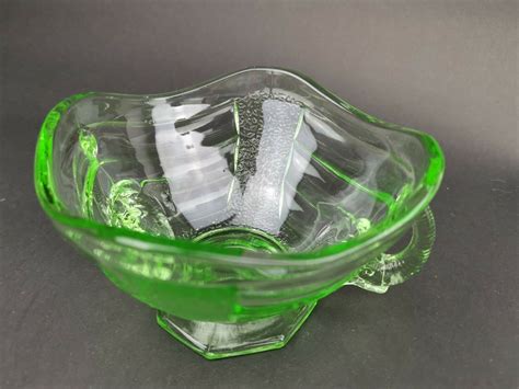 Vintage Green Uranium Glass Bowl Depression Glass Art Deco Etsy