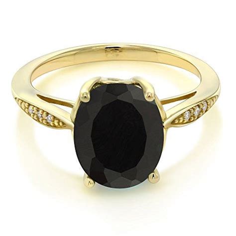 14k Yellow Gold Black Onyx And Diamond Womens Ring 254 Ct Oval