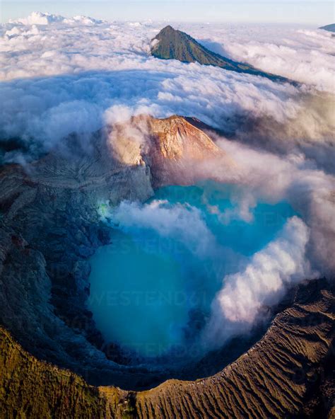 Aerial View Above Of Kawah Ijen Volcano In Indonesia Stock Photo