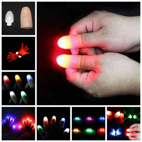 2pcs magic super electronic led light flashing fingers magic trick