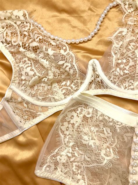retro beige lace two piece lingerie set underwire lace bra etsy