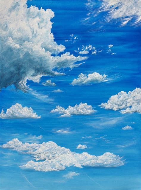 Blue Skies Happy Clouds Acrylic On Canvas In 2023 Sky Art Painting