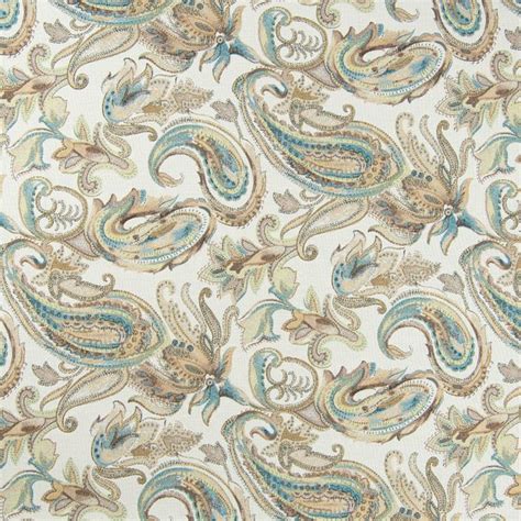 Nutmeg Blue And Teal Paisley Jacquard Upholstery Fabric By The Yard