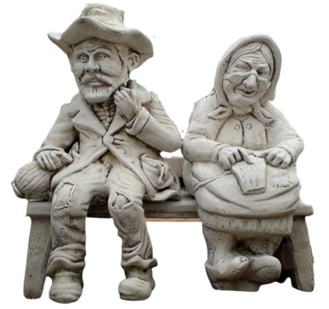 Statue De Jardin En Pierre Couple Petits Vieux Assis Sur Un Banc Le