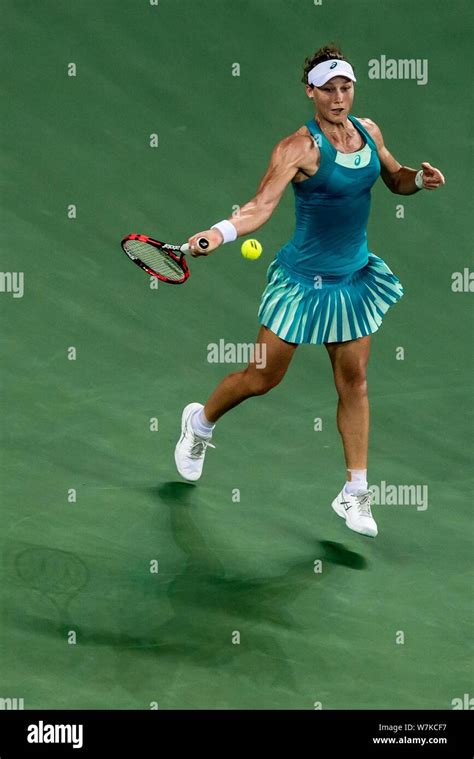 Samantha Stosur Of Australia Returns A Shot To Han Xinyun Of China In