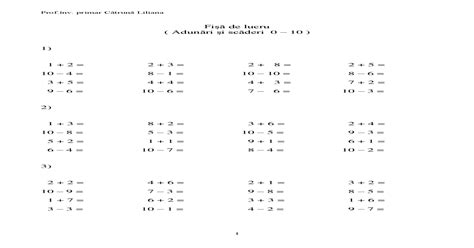 Imagini Pentru Fise Lucru Matematica Clasa 1 Adunari Si Scaderi 0 10 Cu