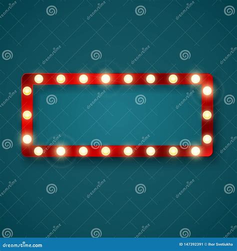 Retro Banner Sign With Red Frame And Glowing Bulbs Colorful Vintage