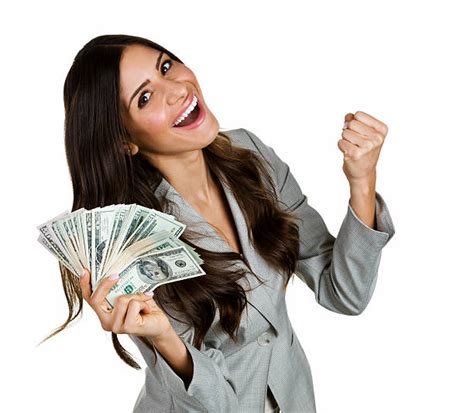 Royalty Free Excited Successful Business Woman Holding Money Dollar