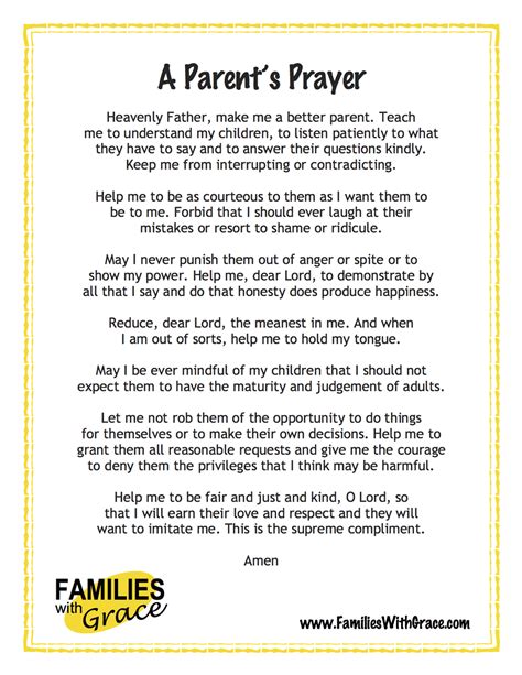 A Parents Prayer Free Printable Families With Grace