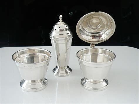 Sterling Silver Condiment Set Art Deco 3 Piece Roberts And Dore