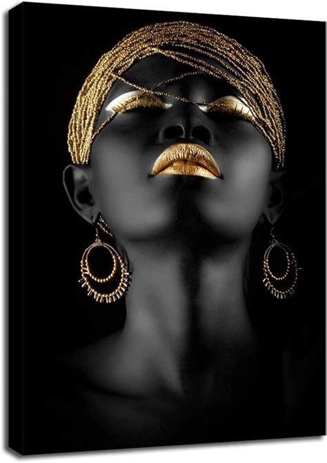 Fchen Art African Gold And Black Women Portrait Wall Decor Canvas Print