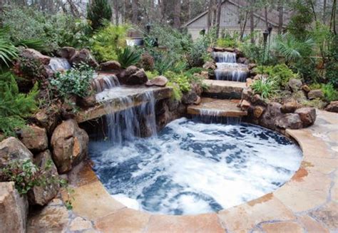 Allow the pool water to aerate naturally without using any aerators such as spa jets, waterfalls, fountains, return pointers, air compressors, or the likes. love this natural setting of the waterfalls over rocks ...