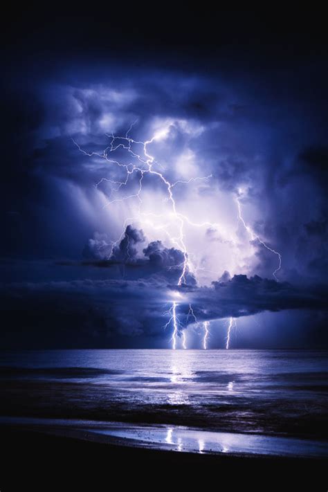 Landscape Night Water Clouds Nature Travel Beach Sea Storm Lightning