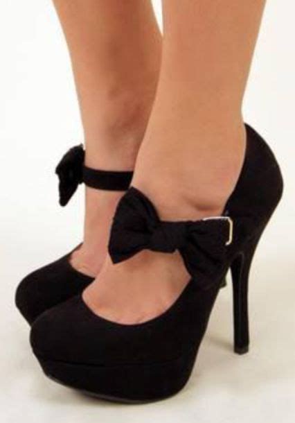 Shoes Black High Heels Bows Cute High Heels Wheretoget