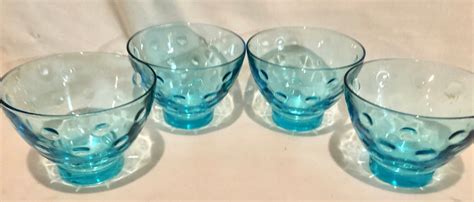 Vintage Hazel Atlas Capri Dot Turquoise Aqua Blue Sherbert Glasses Set
