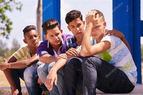 Group Of Teenagers Boys Supporting Comforting Friend — Stock Photo