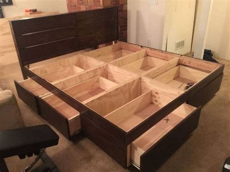 Platform beds with storage allow for a lot of saving of valuable space. 30 Unique DIY Bed Frame Ideas - DIY Home Art