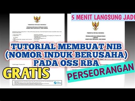 Tutorial Membuat Nib Nomor Induk Berusaha Pada Oss Rba Untuk Usaha Perseorangan Youtube