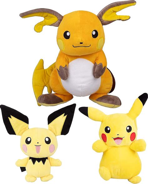 Pichu 8 Pikachu 8 And Raichu 12 Plush Stuffed Animal Toys 3 Pack