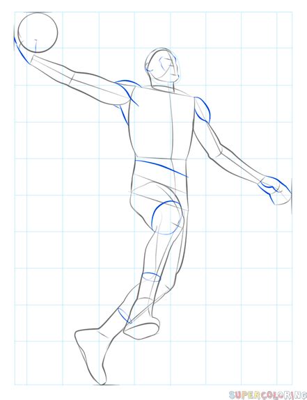 Outline the basketball player, attempt to show a discrepancy the thickness as well as the darkness of the line. How to draw a basketball player dunking | Step by step ...