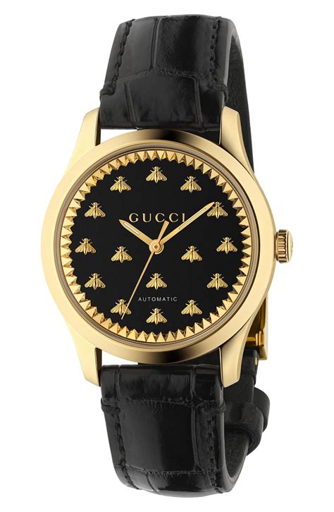 Mens Gucci G Timeless Black Dial Leather Strap Watch 38mm Online