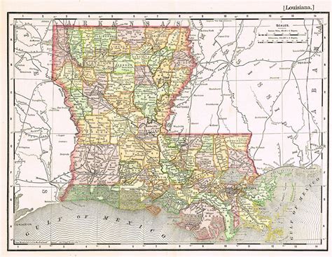 Rand Mcnallys Atlas Map Louisiana Chromo Lithogrpah 1895