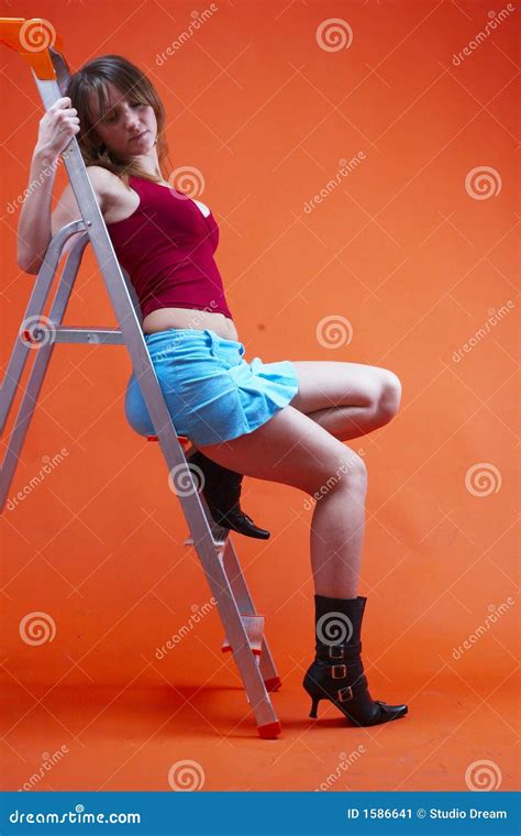 Woman On Ladder Stock Image Image