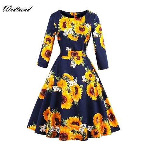 Wedtrend Floral Print Women Summer Dress Hepburn 50s 60s Vintage Dress