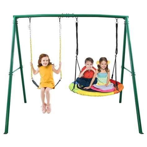 Buy Trekassy 440lbs 2 Seat Swing Set for Backyard, 1 Saucer Swing Seat