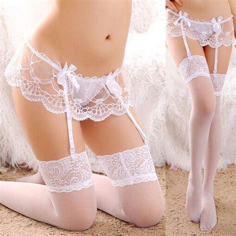 buy women s sexy suspender pantyhose floral dual layer lace g string hold stocking garter belt