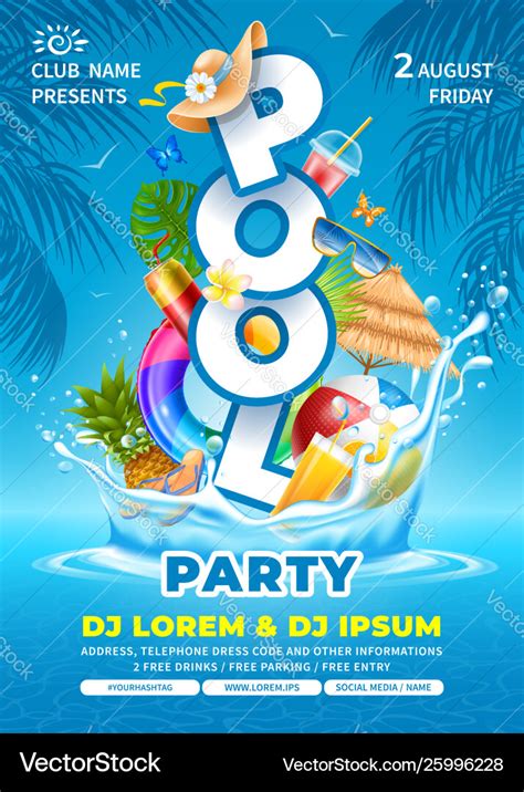 Pool Party Poster Template Royalty Free Vector Image