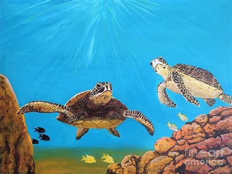 Sea Turtles Swimming Painting By Amie Hawk
