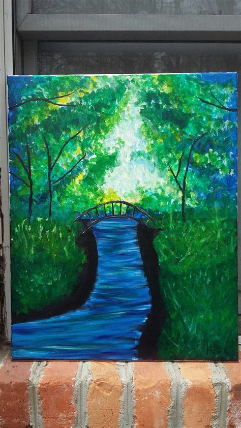 My 2nd Paint Nite Bridge Under A Green Forest Paint Nite Painting